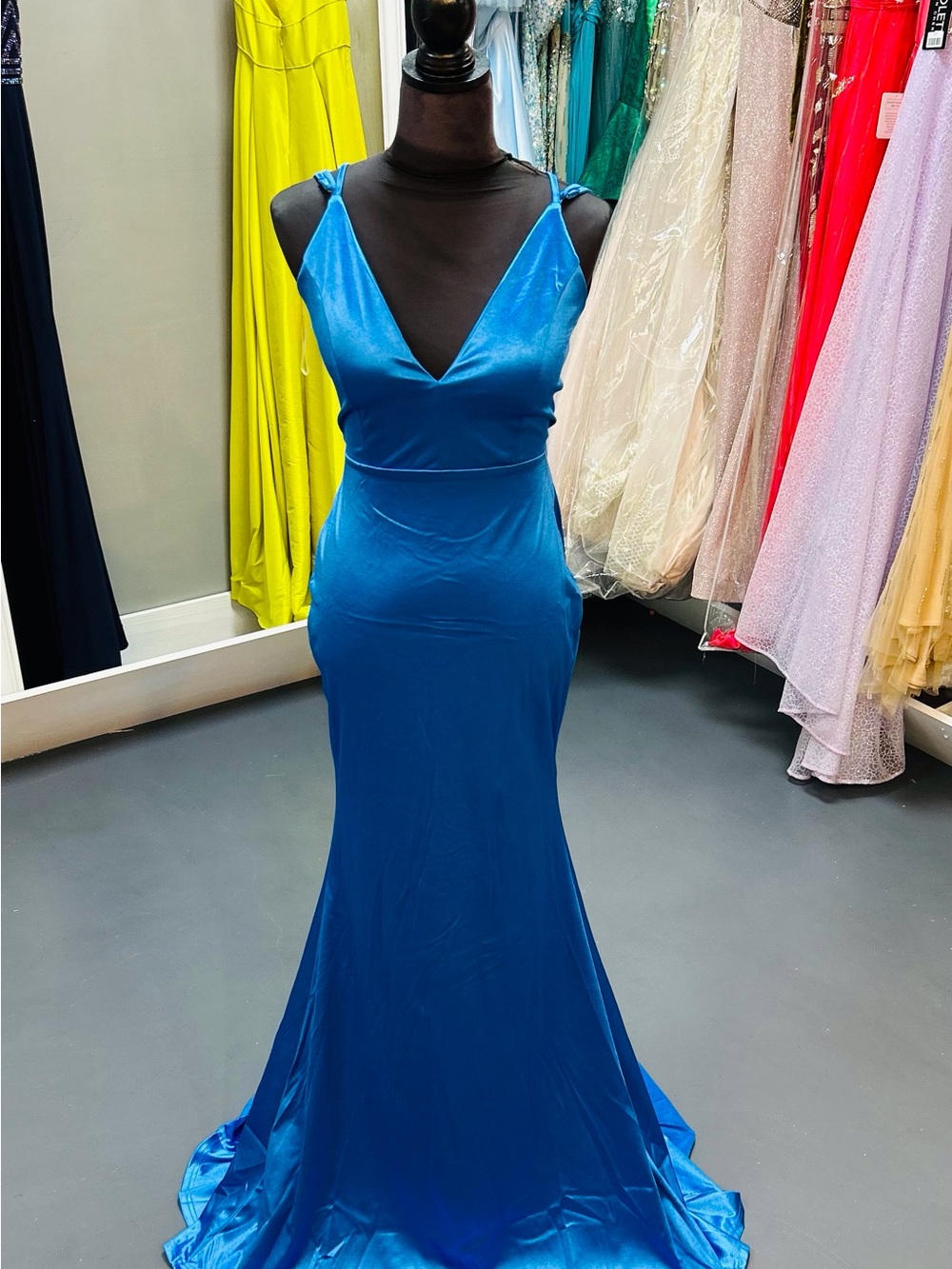 Satin V-Neck Royal Blue Prom Gown